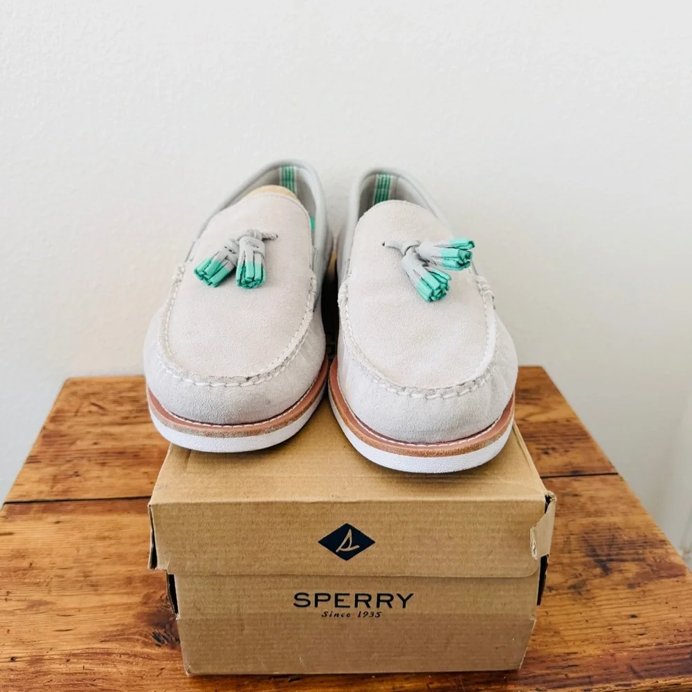 Sperry Gray Teal Blue Turquoise Tassel Loafer Boat Shoes